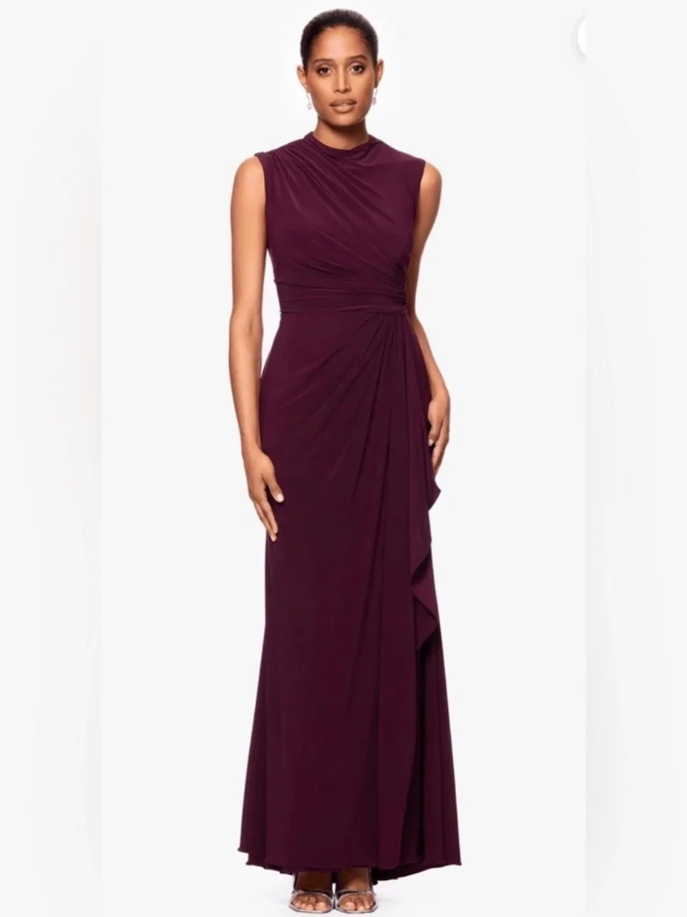 Betsy Adam Burgundy Ruched Sleeveless Gown Formal Evening Dress USA Size 12
